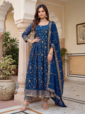 Beautiful Elegant Rich Look Embroidery Sequence Zari Work Fandy Silk Gown Set