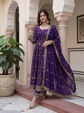 Beautiful Elegant Rich Look Embroidery Sequence Zari Work Fandy Silk Gown Set