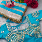 Sky Color Soft Georgette Gotta Patta Work Saree