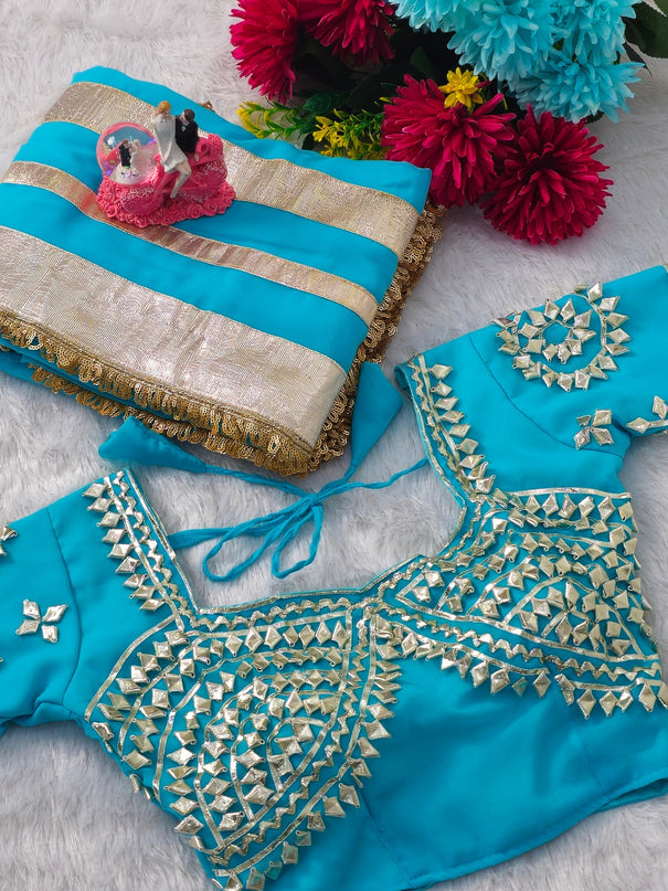 Sky Color Soft Georgette Gotta Patta Work Saree