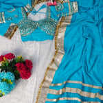 Sky Color Soft Georgette Gotta Patta Work Saree