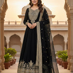 Black Color Blooming fox Georgette Heavy Embroidery Work Gown