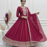 Beautifull Dark Pink Vichitra Silk With Kali Pattern Work Anarkali
