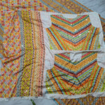 Beautiful Chinon Silk  With Print And Real Mirror Work saree