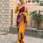 Beautifull Multi Color Space Silk With Silver Hand Work Saree