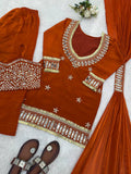 Beautifull Fendy Silk With Real Mirror Work Top Plazzo