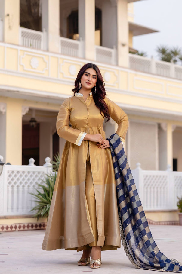 Pure Banarasi Viscous With Fancy Lace Work Gown