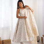 White Color Beautifull Banarasi Dola Silk With Dori Work Anarkali