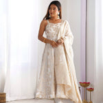 White Color Beautifull Banarasi Dola Silk With Dori Work Anarkali
