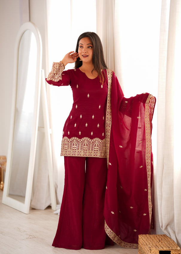 Crunchy Silk Embroidered Suit Set
