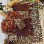 Two Tone Space Silk Embroidered Saree Set