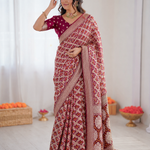 Beautiful Pure Soft Viscose Khadi Georgette With Rich Jacquard Weaving Work Saree