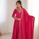 Beautifull Rani Color Roman Shimmer WIth Dori Sequience Work Anarkali