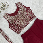 Crunchy Silk Embroidery Thread Sequence Work Crop Top Plazzo