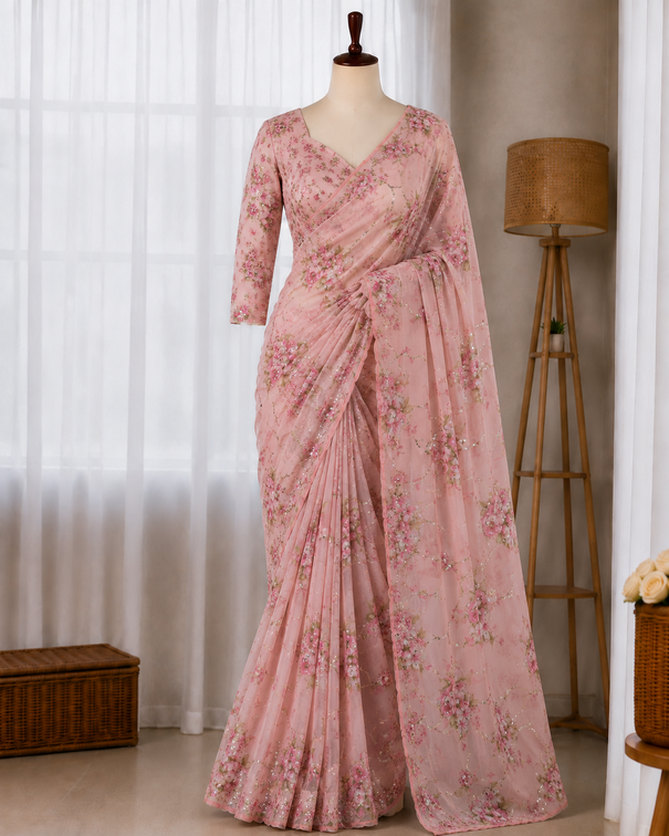 Premium Tabby Silk Mirror Work Saree