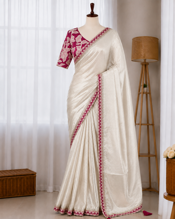 Pure Viscose Satin Embroidered Saree