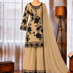 Faux Georgette Top Palazzo Set with Thread, Sequin & Cutwork Border