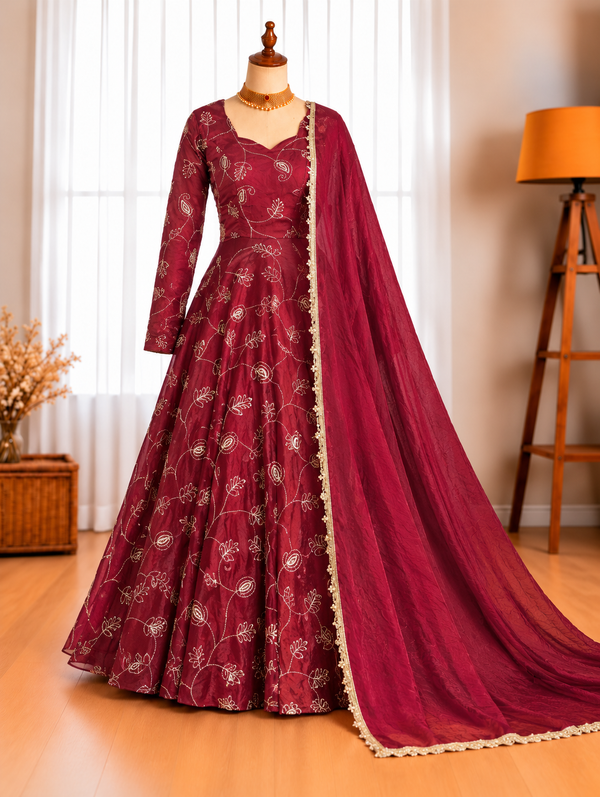Heavy Frendy Silk Embroidered Suit with Moti Work & Matching Dupatta