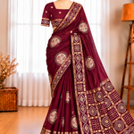 Dyable Silk Saree with Multi-Zari, Sequin & Peacock Print Work