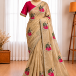 Premium PC Moss Georgette Saree with Moti, Cutdana & Sequin Bead Work