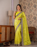 Beautiful Soft Kattan Silk With Pure Zari Weaving Floral Embroidery Coding & Sequence Border in saree