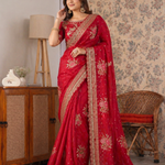 Beautiful Look Heavy Dolla Silk Saree With Meenakari Zari Weaving & Embroidery Sequence Border