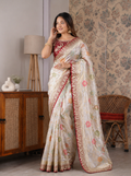 Beautiful Look Heavy Dolla Silk Saree With Meenakari Zari Weaving & Embroidery Sequence Border