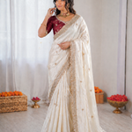 Beautiful Elegant Rich Look Fandy Satin Saree With Sequence Butti & Elegant Designer Lace Border