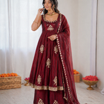 Beautiful Look Fendi Satin Gown With Sequence Embroidery Zari Work Plazzo
