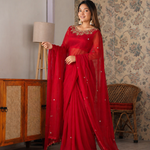 Beautifull Faux Georgette Embroidery With Real Mirror Work Saree