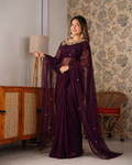 Beautifull Faux Georgette Embroidery With Real Mirror Work Saree
