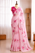 Soft Taby Silk Flower Digital Print Cutdana Work Saree