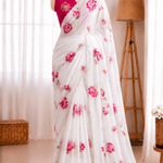 Soft Taby Silk Flower Digital Print Cutdana Work Saree