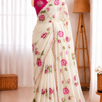 Soft Taby Silk Flower Digital Print Cutdana Work Saree