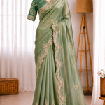 Premium Moss Chiffon Sequence Embroidery Work Saree