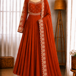 Roman Silk Embroidery Sequence Work Gown Set