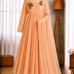 Mul Viscos Chanderi Cotton Embroidery Gotta Patti Gown Set