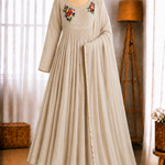 Mul Viscos Chanderi Cotton Embroidery Gotta Patti Gown Set