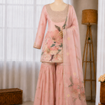 Printed Soft Organza Sequence Embroidery Top Sharara
