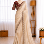 Soft Space Silk Sequins Jari Embroidery Work Saree