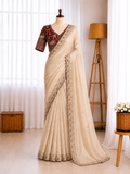 Soft Space Silk Sequins Jari Embroidery Work Saree