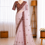 Butterfly Net Sequins Multi Thread Embroidery Mirror Work Saree