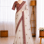 Butterfly Net Sequins Multi Thread Embroidery Mirror Work Saree