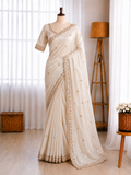 Pure Space Silk Velvet Shine Sequins Cutdana Handwork Saree