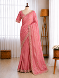 Pure Space Silk Velvet Shine Sequins Cutdana Handwork Saree