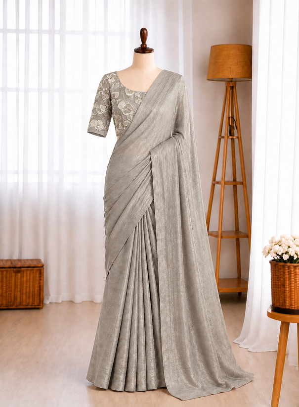Pure Soft Salsa Crushed Sequins Cutdana Butta Work Saree