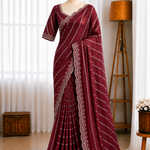 Fendy Satin Lehariya Cutdana Sequins Embroidery Work Saree