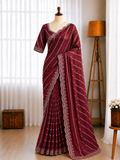 Fendy Satin Lehariya Cutdana Sequins Embroidery Work Saree