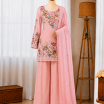 Crape Silk Sequence Embroidery Lace Work Top Salwar
