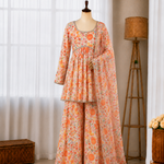 Pure Tabby Organza Mirror Print Kediya Kurta Palazzo